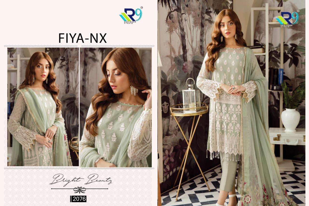 FIYA NX BY R9 2072 TO 2076 SERIES PAKISTANI SUITS BEAUTIFUL FANCY COLORFUL STYLISH PARTY WEAR & OCCASIONAL WEAR FAUX GEORGETTE PRINTED WITH EMBROIDERY DRESSES AT WHOLESALE PRICE